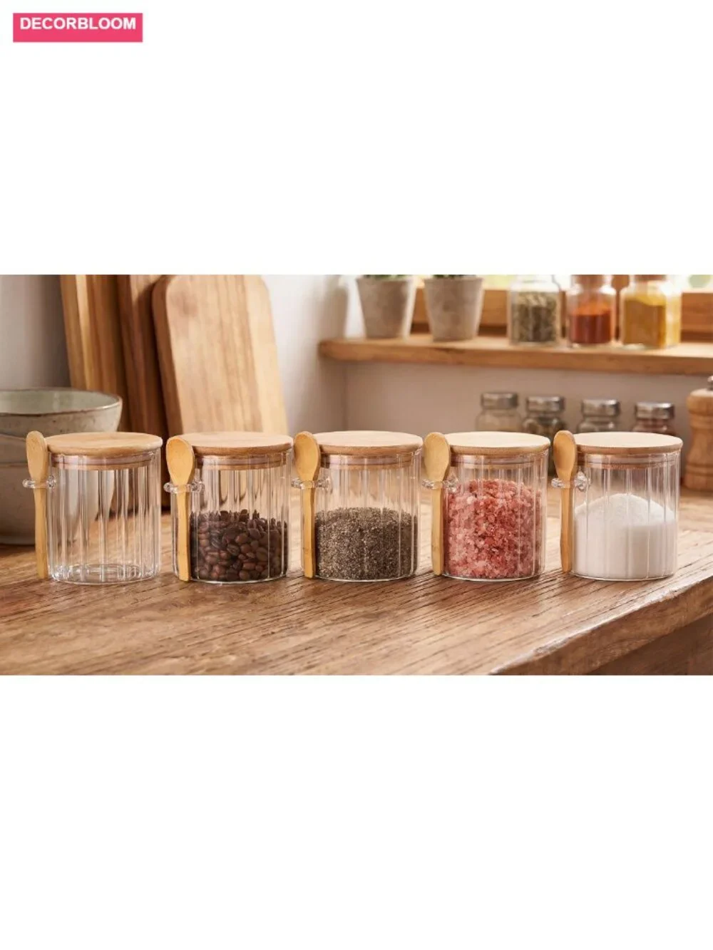 21oz Borosilicate Glass Jar with Bamboo Lid and Spoon Airtight Food Storage